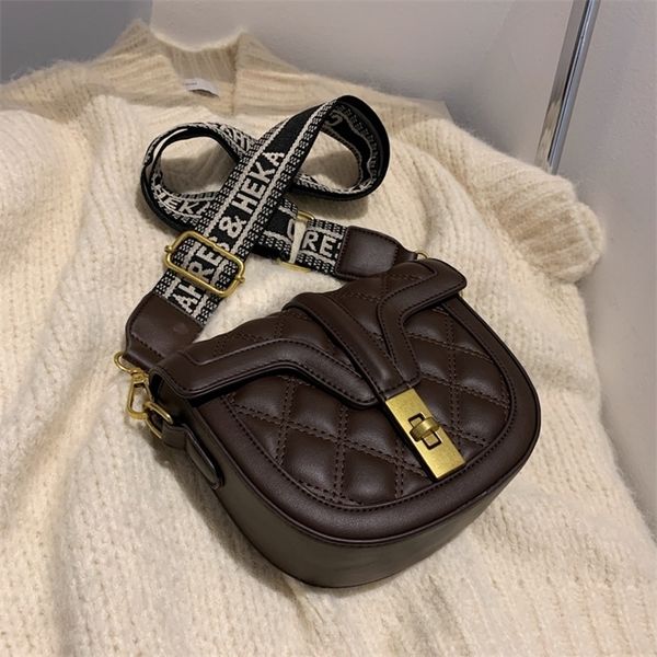 

sale 90% off autumn style solid color buckle flip underarm saddle bag personalized rhombic lattice embroidered thread single shoulder messen