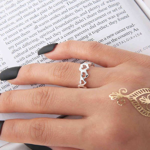 

women's geometric hollow to heart love lovely white sweet ring girl, Silver