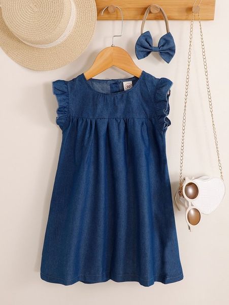 

toddler girls ruffle trim button back dress & headband she, Red;yellow