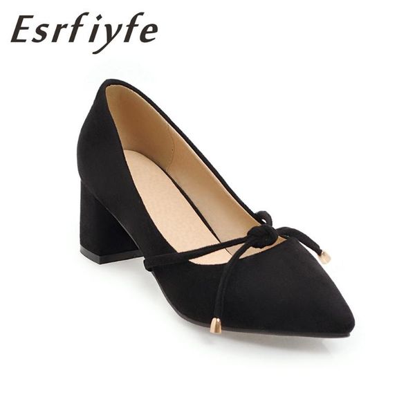 

dress shoes esrfiyfe women's high heels pumps bride party thick heel pointed toe flock for office lady women plus 34-43, Black