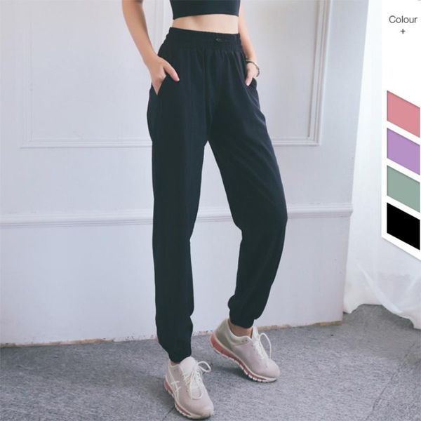 

female yoga training pants sports trousers exercise fitness high waist drawstring running jogging workout, Black;blue