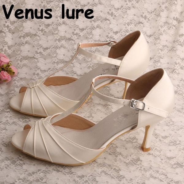 

ivory satin brides wedding shoes sandals t-strap women open toe heels, Black