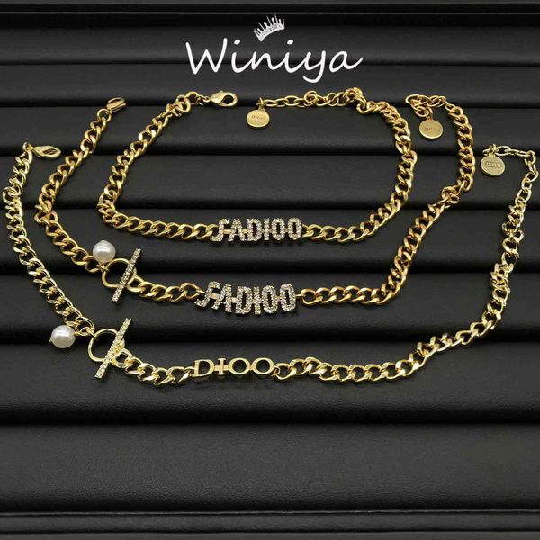 

design jewelry necklace new pearl letter inlaid diamond necklace high version fashion temperament net red same, Black