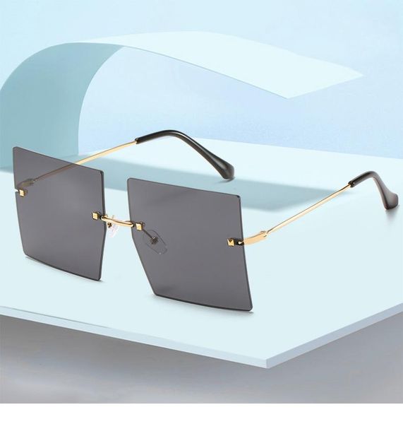 

fashion trend frameless oversized square sunglasses for women brand design luxury driving beach gradient metal sun glasses 2021, White;black