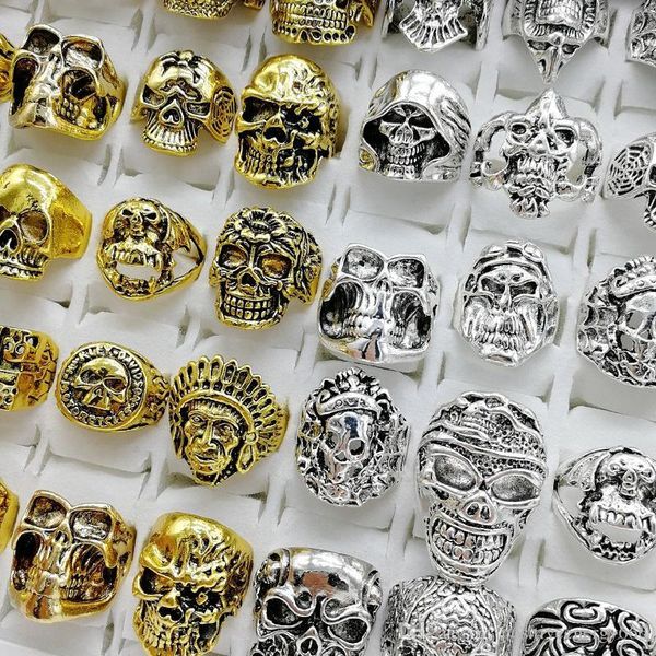 

Punk Style Skull Rings Skeleton Silver Gold Men's Women Metal Jewelry party Gift titanium steel silver love ring