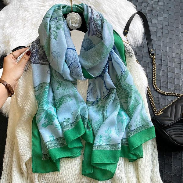 

scarves 2021 women hijab winter cotton feel scarf foulard femme female beach shawl bandana pashmina brand, Blue;gray