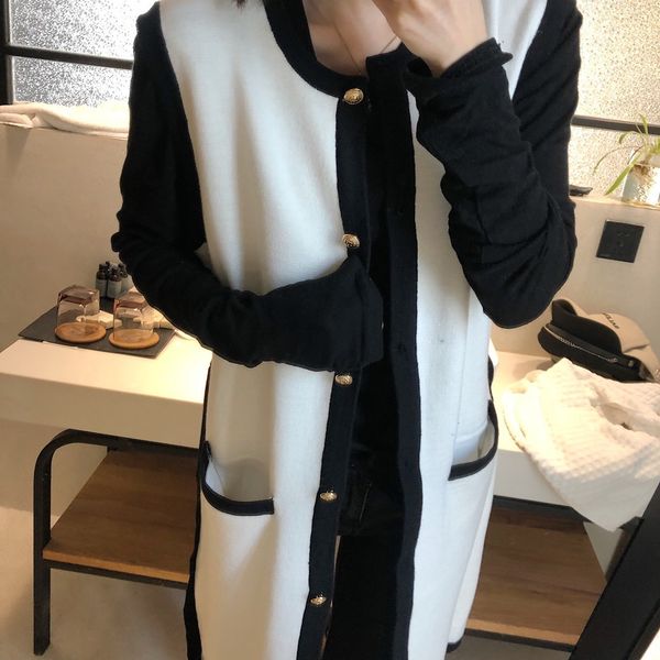 

sleeveless cardigan 5073 knitted dress autumn winter temperament v-neck thin color block with short hip wrap skirt, White