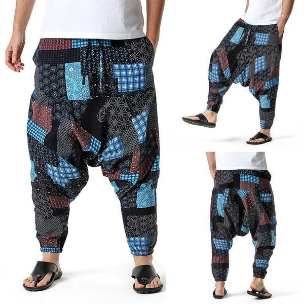 

men cotton-linen loose casual lightweight elastic waist pants home pant fashion hip-hop streetwear colorful pantalon homme men's, Black