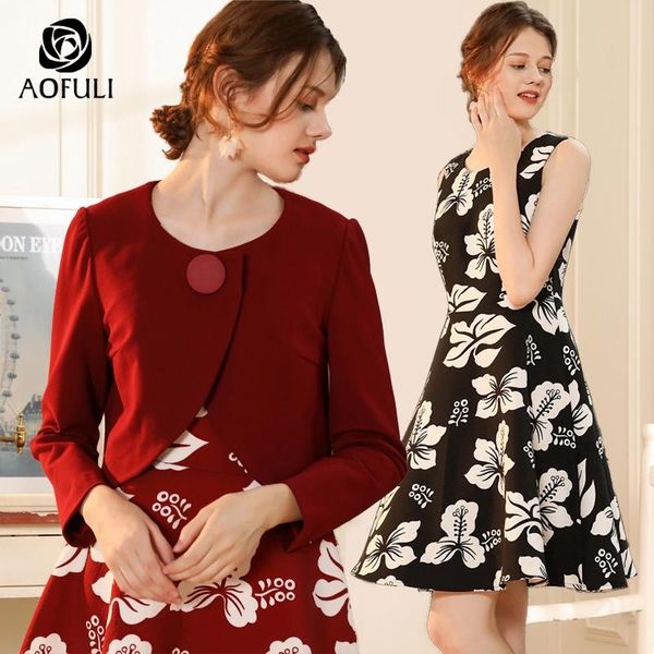

women's two piece pants aofuli lady plus size 2 suit autumn winter long sleeve dress women set fashion flower print twinset l- 4xl 5xl, White