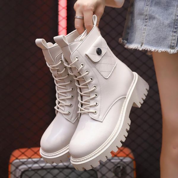 

boots 2021 autumn fashion platform white lace up punk ankle boot for women soft round toe combat black ladies shoes