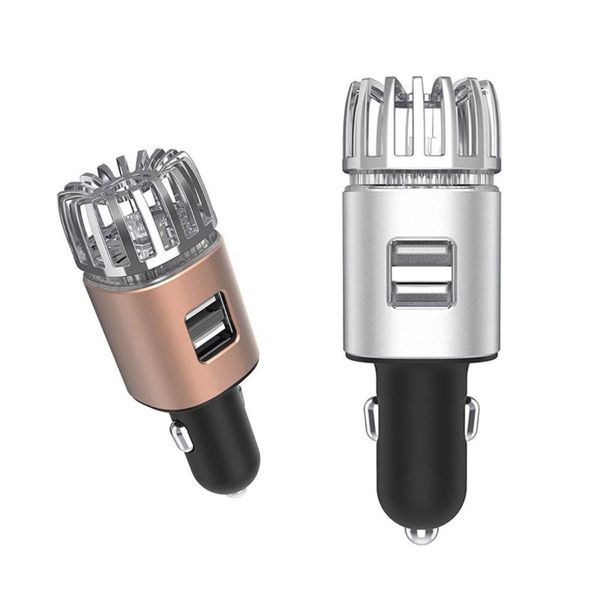 

car air freshener purifier auto embedding 2 usb charger anion metal deodorizer smoke eliminator dust cleaner blue led lamp
