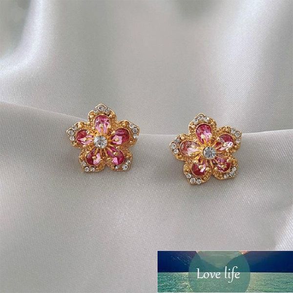 

stud beautiful pink petal earrings gold plated jewelry for women, Golden;silver