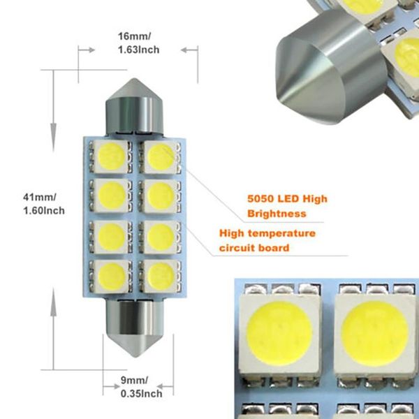

dome led festoon roof light interior lamp 41mm 8smd canbus emergency lights