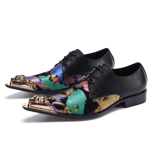 

dress shoes trendy brand genuine leather men oxford steel pointed toe lace up wedding man business brogue footwear, Black