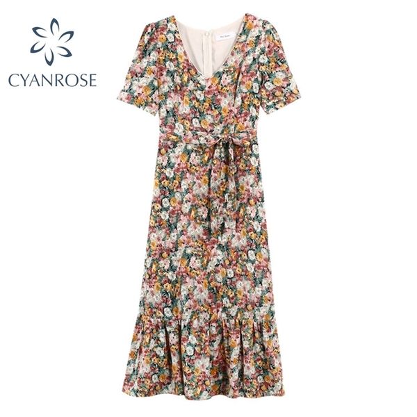 

women summer ruffle floral print dress lanter short sleeve v neck boho prairie chic lace up dresses casual elegant vestidos 210515, Black;gray