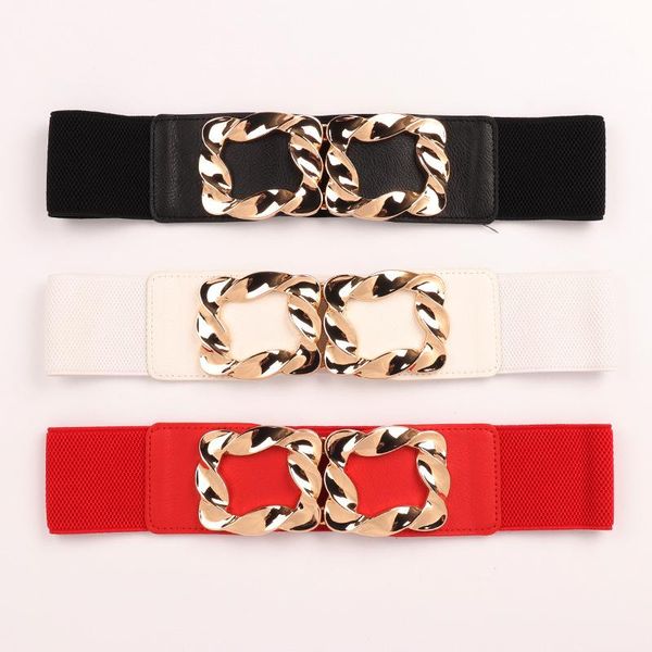 

belts 2021 women wide elastic waist belt dress accessories stretch corset metal buckle, Black;brown