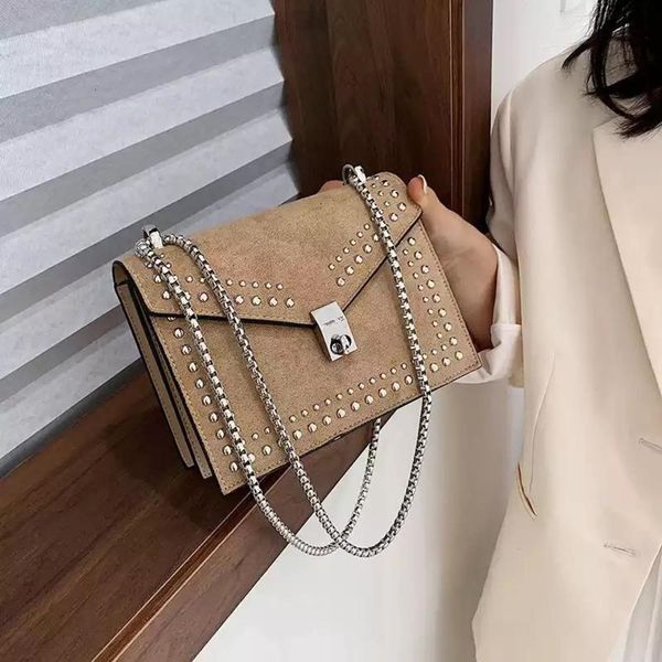 

scrub leather brand designer shoulder simple bags for women 2021 chain rivet xury crossbody bag female fashion small handbags