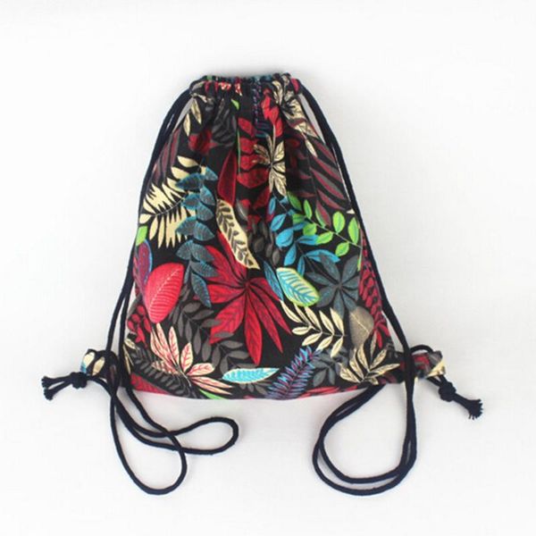 

backpack student vintage school bag mochila women drawstring rucksack sack summer leaf pattern oxford string shoulder bags