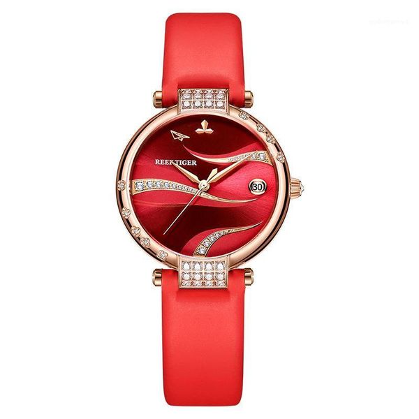 

wristwatches reef tiger automatic watch for women waterproof chic ladies mechanical watches dress luxury rga1589 - leather/rubbe, Slivery;brown
