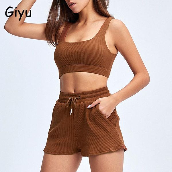 

women's tracksuits giyu 2 piece set women 2021 summer casual sport crop shorts clothing two black tracksuit outfit, Gray