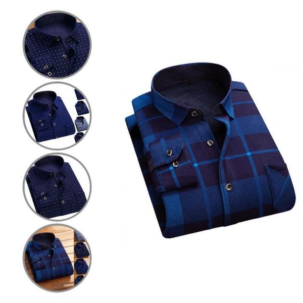 

men's casual shirts grid terrific plus velvet men shirt portable autumn long sleeve for daily wear, White;black