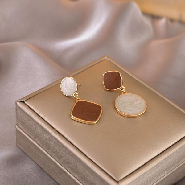 

stud fashion geometric round square tassel enamel asymmetric earrings for women elegant long jewelry accessories trendy, Golden;silver