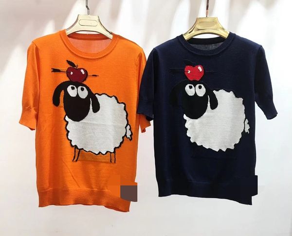 

320 2021 summer brand same style regularshort sleeve crew neck blue yellow kint sweater women clothes qian, White;black