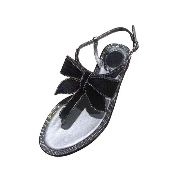 

summer women flip flops fashion solid color bow tie flat heel sandals size 34-40 outdoor slipper beach shoes for female, Black