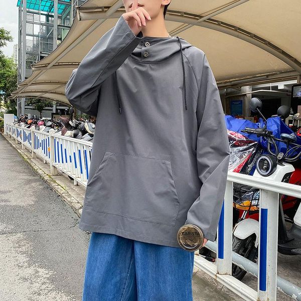 

men's hoodies & sweatshirts spring autumn stand collar hoodie men's korean loose casual hooded jacket solid color streetwear hip ho, Black