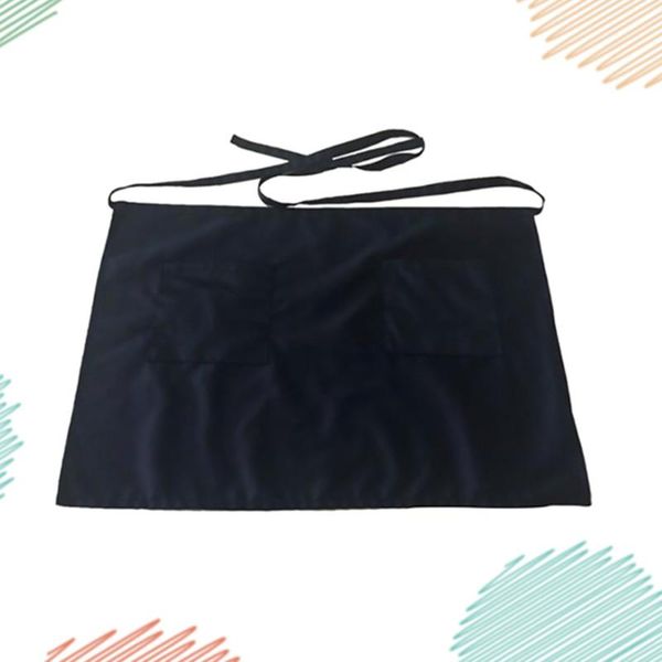 

aprons half-length working apron waist short serving with pockets waiter waitress workwear (black polyester cotton materia