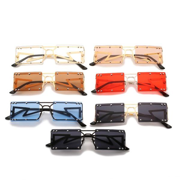 

sunglasses uv400 fashion square sunglasses, personality glasses, multi-rivet for women, White;black