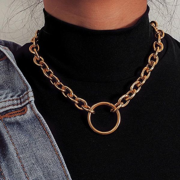 

gothic chain choker necklace circle rock statement for women goth jewelry vintage collier femme fashion 2021 chokers, Golden;silver
