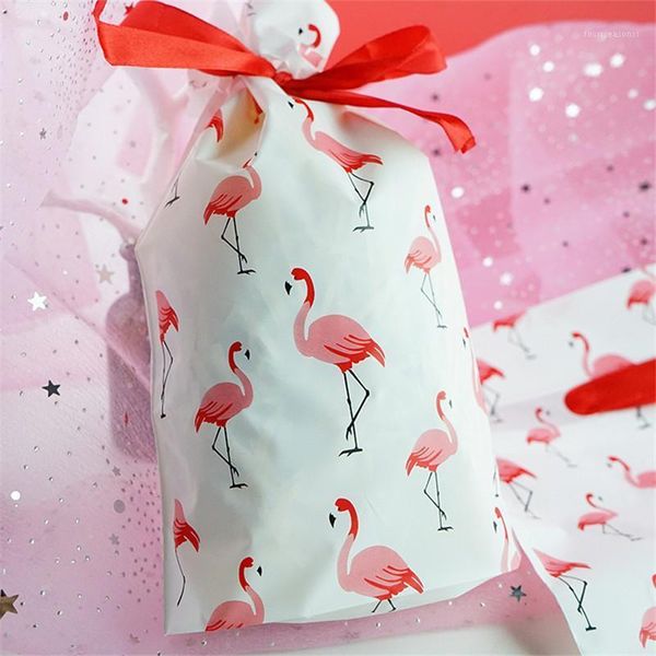 

gift wrap 1pcs christmas bags candy cookies with ribbon snack biscuit baking package wedding birthday party flamingo1
