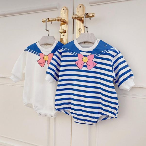 Cute Newborn Baby Girl Bowknot Cartoon Body Comodo cotone manica lunga tuta principessa O-Collo Baby Girl Clothes 210413