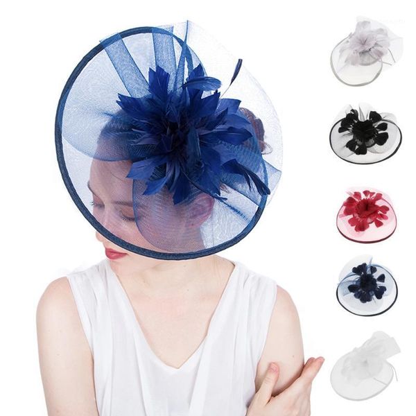 

ladies' vintage feather mesh veil fascinators hat kentucky derby with clip headband1