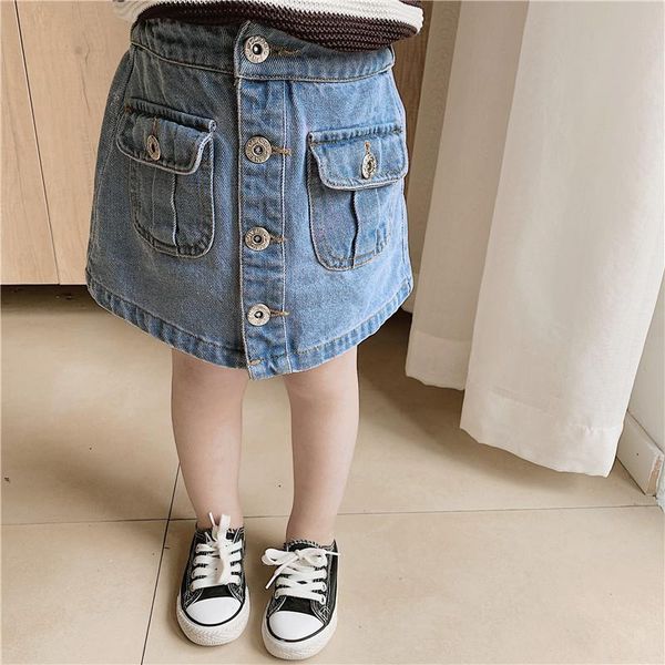 

skirts 2021 summer korean style girls jean buttons up mini broken hole denim skirt for cool cute baby clothing, Blue