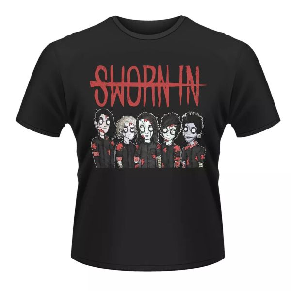

sworn in band zombie licensed men t-shirt, White;black