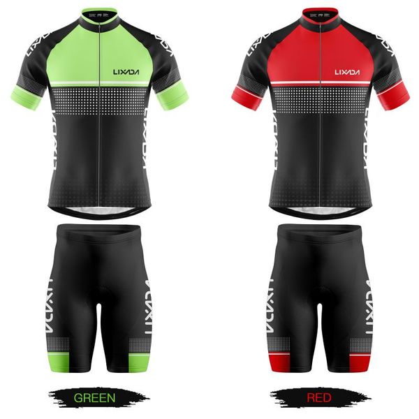 

lixada men cycling jersey set breathable quick-dry short sleeve biking shirt and foam padded shorts mtb outfit racing sets, Black;blue