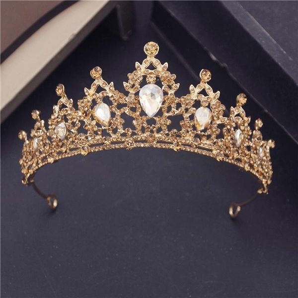 

hair clips & barrettes baroque metal yellow crystal tiaras and crowns headband princess headdress party birthday wedding jewelry pageant orn, Golden;silver