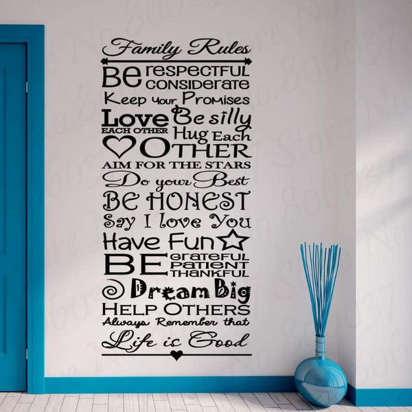 

wall stickers family rules decal for home decor living room removable art quote sticker design wallpapers wl1065