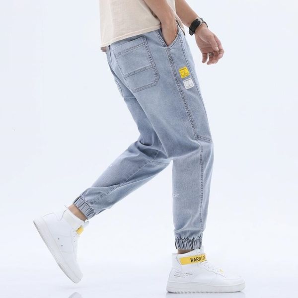 

jeans men's summer autumn fashion all-match buckle thin large size light blue casual harem pants for teenagers xm6t