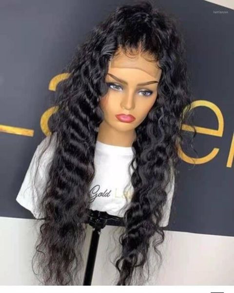 

loose deep wave synthetic lace front wigs black for women fiber hair daily makeup1