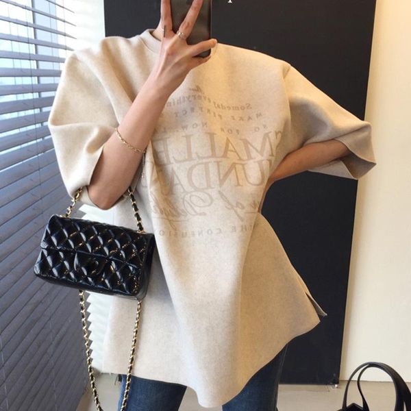 

women's t-shirt [ewq] 2021 spring jumper female print letter half sleeve minimalist plus size o neck printed clothing 8p111, White