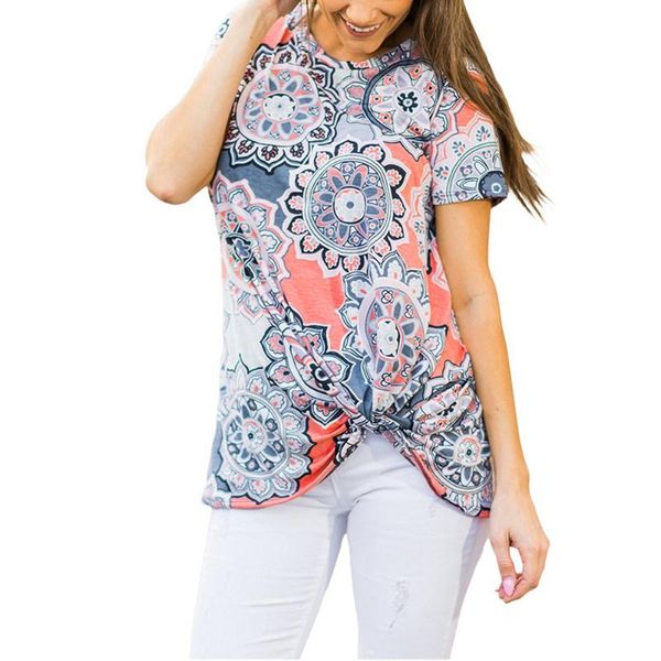 

womens and blouses nice short sleeve o neck floral knot ladies summer print shirt blouse fashion women's & shirts, White