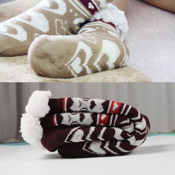 

sports socks selling warm fleece lined winter soft slipper christmas with non slip for men women, Black