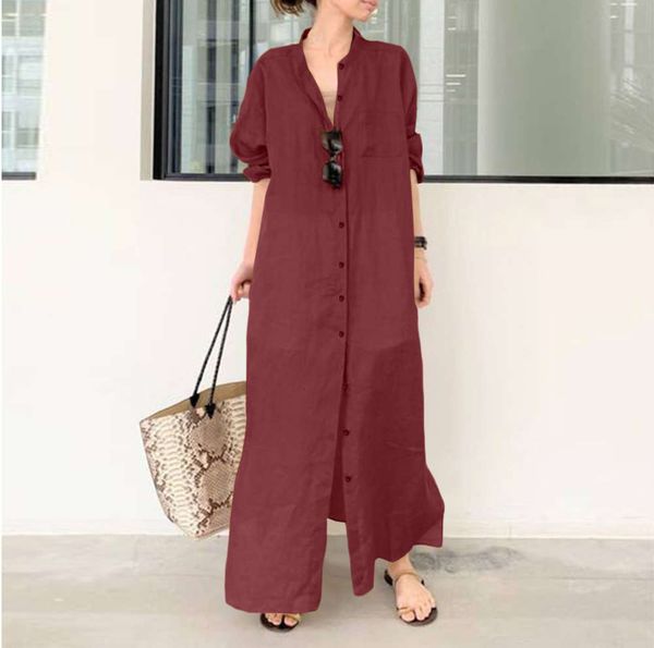 

autumn color long sleeved cotton linen robe shirt, White;black