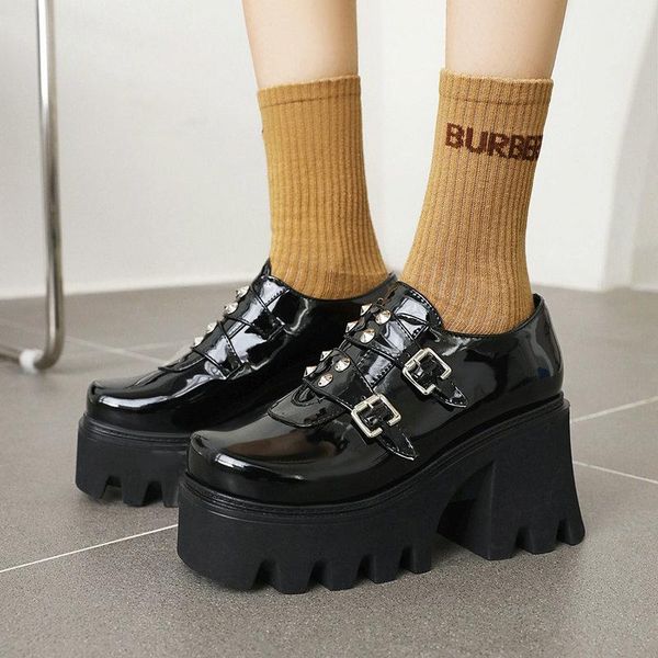 

boots fashion platform shoes women spring summer punk style thickness british classic heels8cm, Black