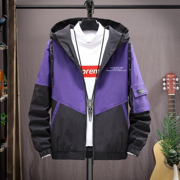 

men's jackets 2021 spring and autumn style jacket male korean version of the trend hooded color matching youth, Black;brown