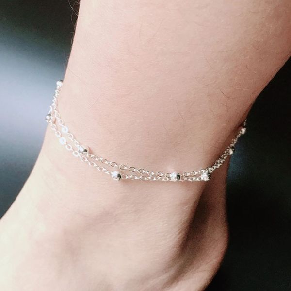 

double layer chain bead foot anklets, Red;blue