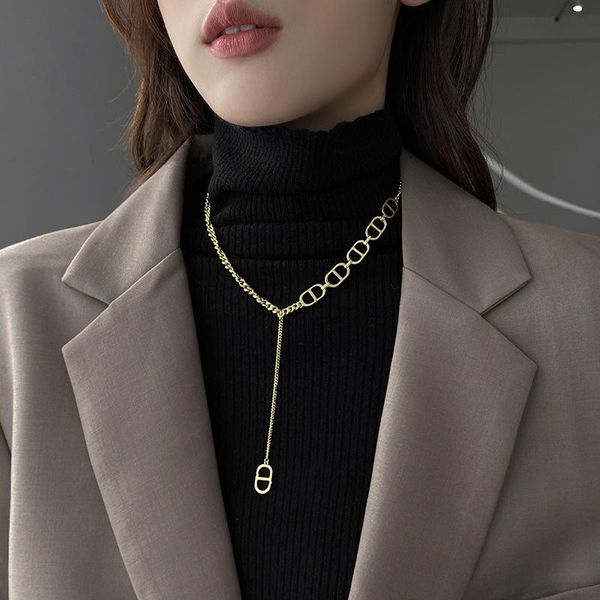 

chains 2021 double d high-end big brand necklace women long pendant sweater chain, Silver